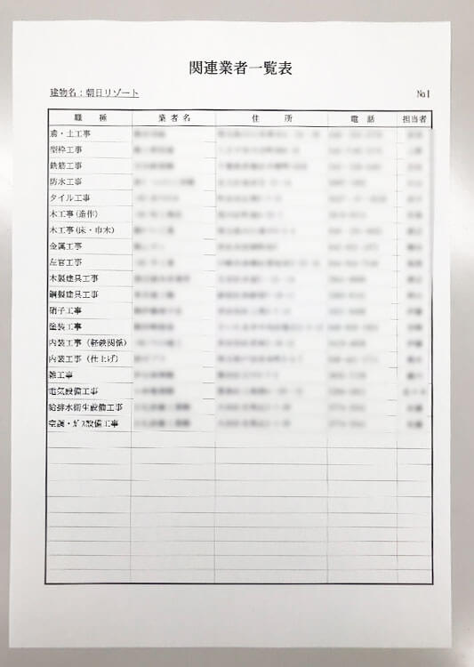 関連業者一覧表