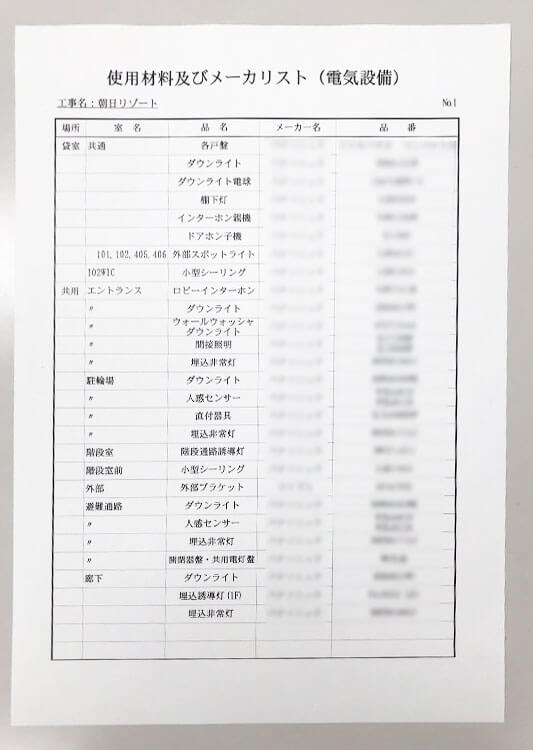 使用材料及びメーカーリスト（電気設備）